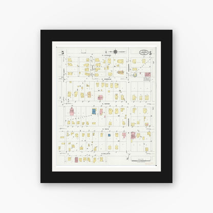 Old map wall art mockup — black gallery frame with white mat — Sanborn Fire Insurance Map from Leadwood, Saint Francois County, Missouri (1927), Sheet #0005