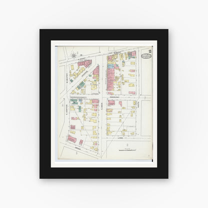 Old map wall art mockup — black gallery frame with white mat — Sanborn Fire Insurance Map from Bellevue, Huron And Sandusky County, Ohio (1893), Sheet #0002