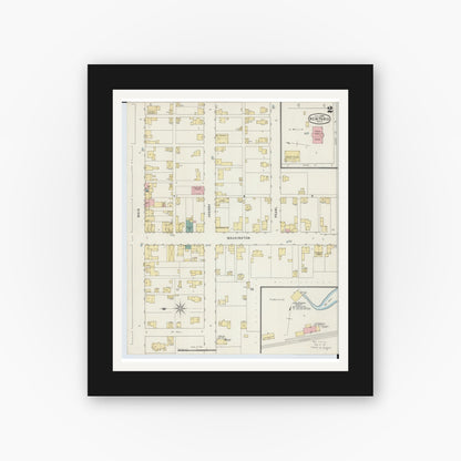 Old map wall art mockup — black gallery frame with white mat — Sanborn Fire Insurance Map from New Paris, Preble County, Ohio (1895), Sheet #0002