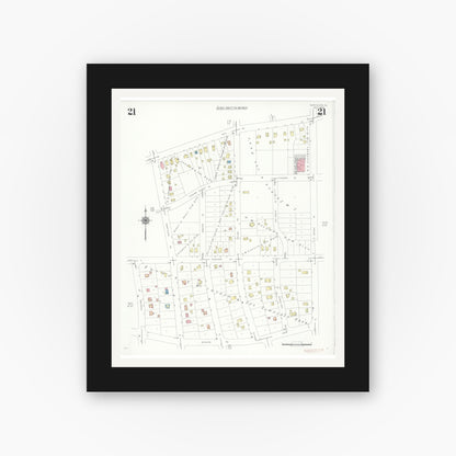 Old map wall art mockup — black gallery frame with white mat — Sanborn Fire Insurance Map from Glen Ellyn, Du Page County, Illinois (1940), Sheet #0021