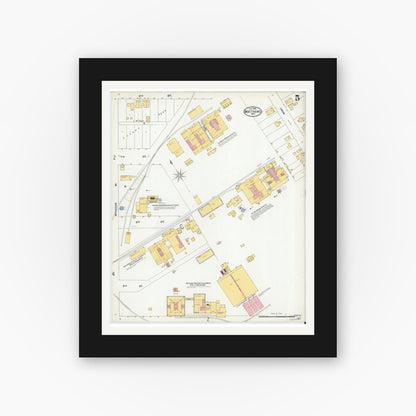 Old map wall art mockup — black gallery frame with white mat — Sanborn Fire Insurance Map from Matthews, Grant County, Indiana (1904), Sheet #0005