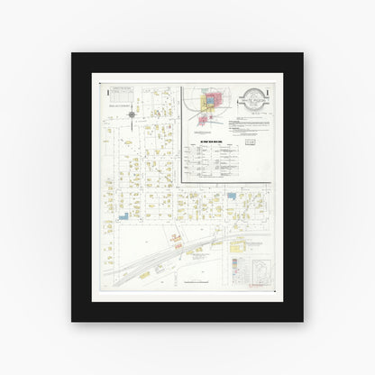 Old map wall art mockup — black gallery frame with white mat — Sanborn Fire Insurance Map from White Pigeon, Saint Joseph County, Michigan (1936) - Complete Map Set