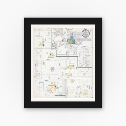 Old map wall art mockup — black gallery frame with white mat — Sanborn Fire Insurance Map from Watseka, Iroquois County, Illinois (1905) - Complete Map Set