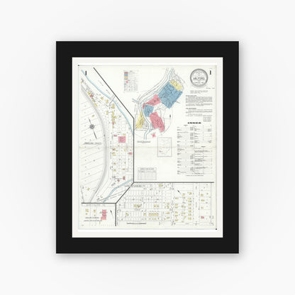Old map wall art mockup — black gallery frame with white mat — Sanborn Fire Insurance Map from Milford, Clermont And Hamilton County, Ohio (1933), Sheet #0001