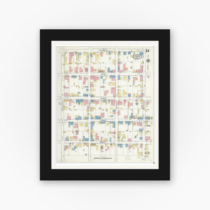 Old map wall art mockup — black gallery frame with white mat — Sanborn Fire Insurance Map from Laredo, Webb County, Texas (1916), Sheet #0014