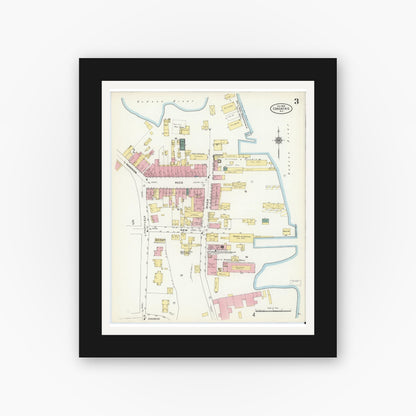 Old map wall art mockup — black gallery frame with white mat — Sanborn Fire Insurance Map from Coxsackie, Greene County, New York (1909), Sheet #0003