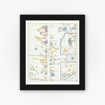 Old map wall art mockup — black gallery frame with white mat — Sanborn Fire Insurance Map from Cedarburg, Ozaukee County, Wisconsin (1900), Sheet #0002