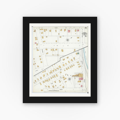 Old map wall art mockup — black gallery frame with white mat — Sanborn Fire Insurance Map from Fremont, Sandusky County, Ohio (1899), Sheet #0006