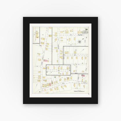 Old map wall art mockup — black gallery frame with white mat — Sanborn Fire Insurance Map from Slatington, Lehigh County, Pennsylvania (1908), Sheet #0016