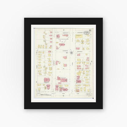 Old map wall art mockup — black gallery frame with white mat — Sanborn Fire Insurance Map from Mount Vernon, Knox County, Ohio (1907), Sheet #0011