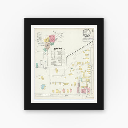 Old map wall art mockup — black gallery frame with white mat — Sanborn Fire Insurance Map from Troy, Bradford County, Pennsylvania (1897) - Complete Map Set