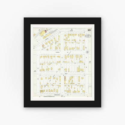 Old map wall art mockup — black gallery frame with white mat — Sanborn Fire Insurance Map from Marinette, Marinette County, Wisconsin (1901), Sheet #0026
