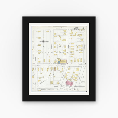 Old map wall art mockup — black gallery frame with white mat — Sanborn Fire Insurance Map from Oconto, Oconto County, Wisconsin (1919), Sheet #0003