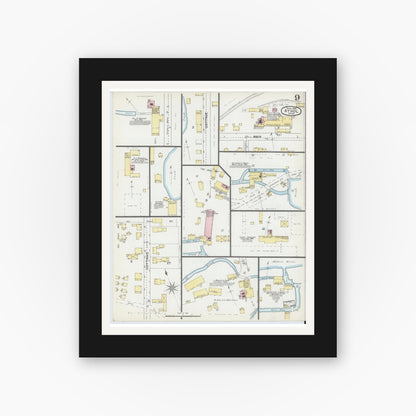 Old map wall art mockup — black gallery frame with white mat — Sanborn Fire Insurance Map from Athol, Worcester County, Massachusetts (1892), Sheet #0009