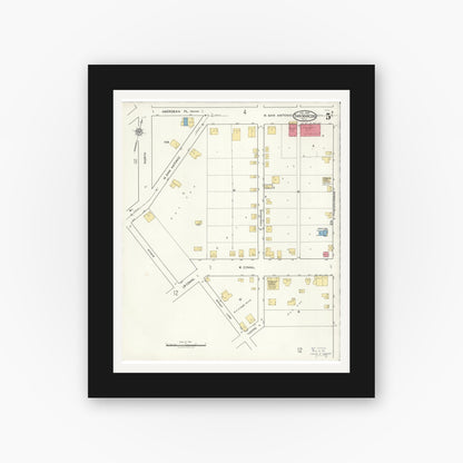 Old map wall art mockup — black gallery frame with white mat — Sanborn Fire Insurance Map from San Marcos, Hays County, Texas (1922), Sheet #0005