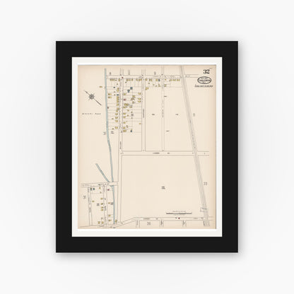 Old map wall art mockup — black gallery frame with white mat — Sanborn Fire Insurance Map from Englewood, Bergen County, New Jersey (1922), Sheet #0032