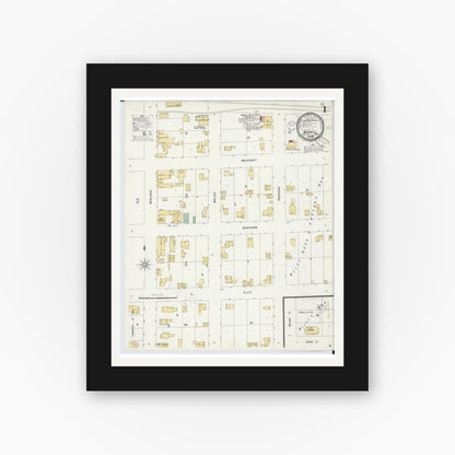 Old map wall art mockup — black gallery frame with white mat — Sanborn Fire Insurance Map from Merrill, Saginaw County, Michigan (1899) - Complete Map Set