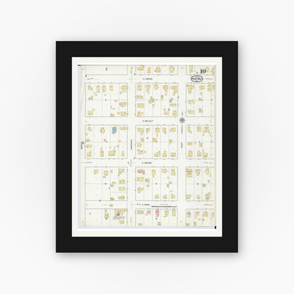 Old map wall art mockup — black gallery frame with white mat — Sanborn Fire Insurance Map from Hastings, Barry County, Michigan (1916), Sheet #0010