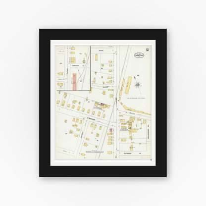 Old map wall art mockup — black gallery frame with white mat — Sanborn Fire Insurance Map from Johnstown, Fulton County, New York (1902) - Complete Map Set