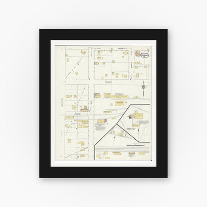 Old map wall art mockup — black gallery frame with white mat — Sanborn Fire Insurance Map from Shawano, Shawano County, Wisconsin (1913), Sheet #0007