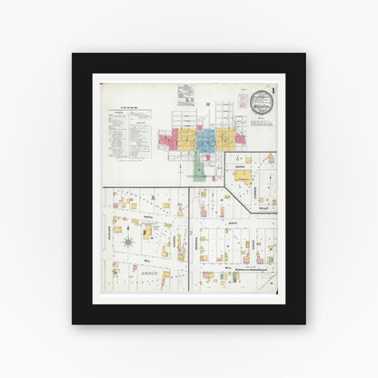 Old map wall art mockup — black gallery frame with white mat — Sanborn Fire Insurance Map from Mascoutah, Saint Clair County, Illinois (1900) - Complete Map Set