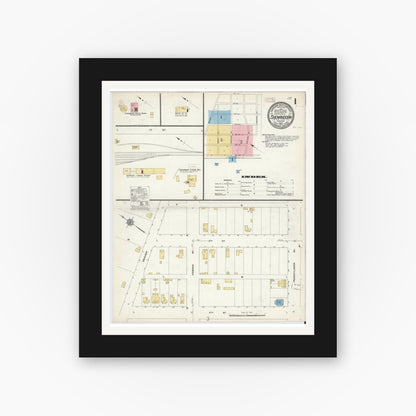 Old map wall art mockup — black gallery frame with white mat — Sanborn Fire Insurance Map from Shenandoah, Page County, Virginia (1910) - Complete Map Set