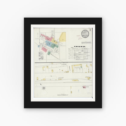 Old map wall art mockup — black gallery frame with white mat — Sanborn Fire Insurance Map from Mount Sterling, Brown County, Illinois (1894) - Complete Map Set