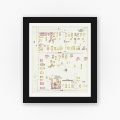 Old map wall art mockup — black gallery frame with white mat — Sanborn Fire Insurance Map from Auburn, Cayuga County, New York (1898), Sheet #0007