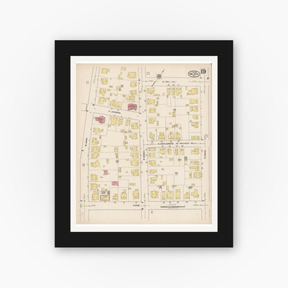 Old map wall art mockup — black gallery frame with white mat — Sanborn Fire Insurance Map from Wilson, Wilson County, North Carolina (1922), Sheet #0019