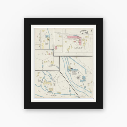 Old map wall art mockup — black gallery frame with white mat — Sanborn Fire Insurance Map from Champlain, Clinton County, New York (1891), Sheet #0003