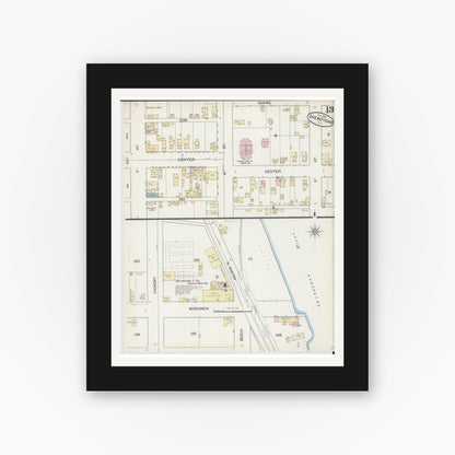Old map wall art mockup — black gallery frame with white mat — Sanborn Fire Insurance Map from Sheboygan, Sheboygan County, Wisconsin (1887), Sheet #0013