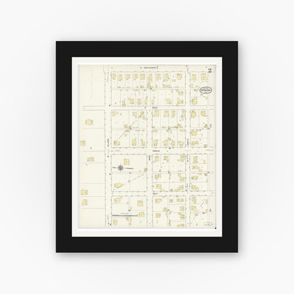 Old map wall art mockup — black gallery frame with white mat — Sanborn Fire Insurance Map from Spencer, Owen County, Indiana (1912), Sheet #0002