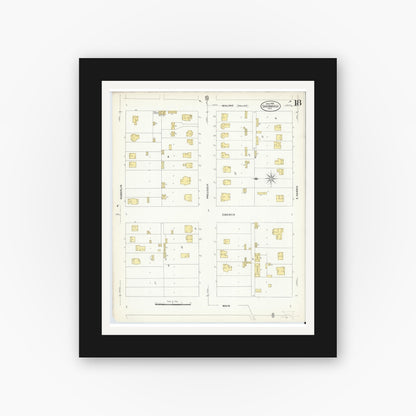 Old map wall art mockup — black gallery frame with white mat — Sanborn Fire Insurance Map from San Angelo, Tom Green County, Texas (1908), Sheet #0018