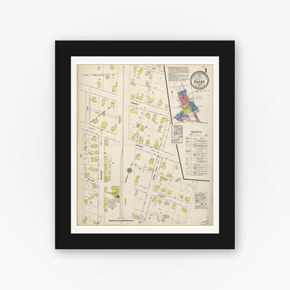 Old map wall art mockup — black gallery frame with white mat — Sanborn Fire Insurance Map from Argos, Marshall County, Indiana (1913), Sheet #0001