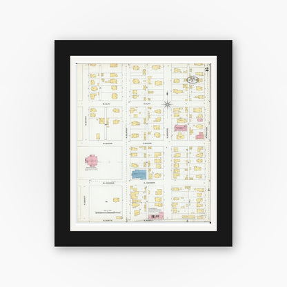 Old map wall art mockup — black gallery frame with white mat — Sanborn Fire Insurance Map from Clinton, De Witt County, Illinois (1904), Sheet #0002