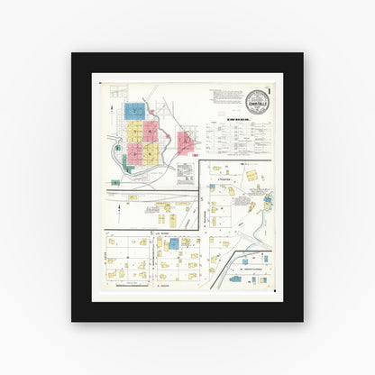 Old map wall art mockup — black gallery frame with white mat — Sanborn Fire Insurance Map from Iowa Falls, Hardin County, Iowa (1911) â€” Complete Set