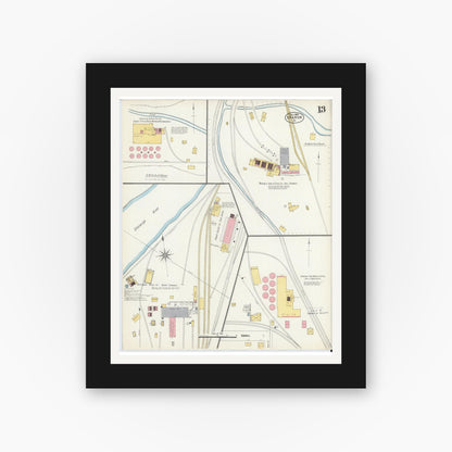 Old map wall art mockup — black gallery frame with white mat — Sanborn Fire Insurance Map from Sharon, Mercer County, Pennsylvania (1903), Sheet #0013