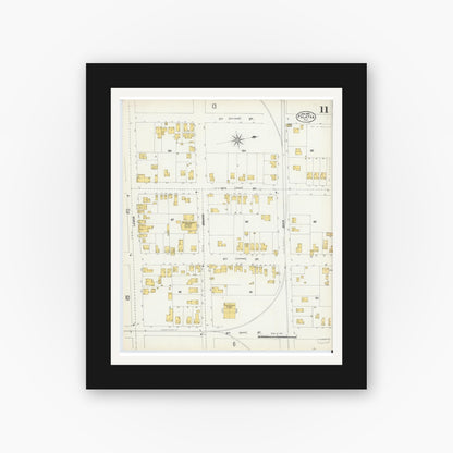 Old map wall art mockup — black gallery frame with white mat — Sanborn Fire Insurance Map from Palatka, Putnam County, Florida (1903), Sheet #0011