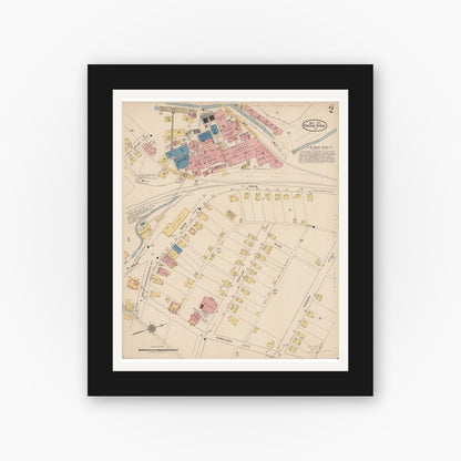 Old map wall art mockup — black gallery frame with white mat — Sanborn Fire Insurance Map from Roaring Spring, Blair County, Pennsylvania (1922), Sheet #0002
