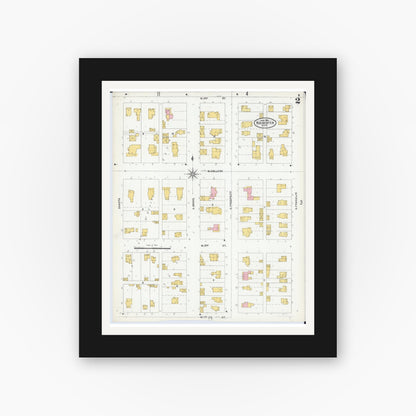 Old map wall art mockup — black gallery frame with white mat — Sanborn Fire Insurance Map from Rochester, Olmsted County, Minnesota (1904), Sheet #0002