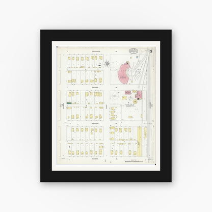 Old map wall art mockup — black gallery frame with white mat — Sanborn Fire Insurance Map from Kankakee, Kankakee County, Illinois (1907), Sheet #0003
