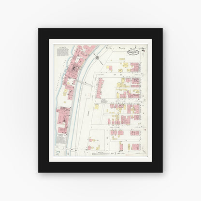 Old map wall art mockup — black gallery frame with white mat — Sanborn Fire Insurance Map from Turners Falls, Franklin County, Massachusetts (1914), Sheet #0002