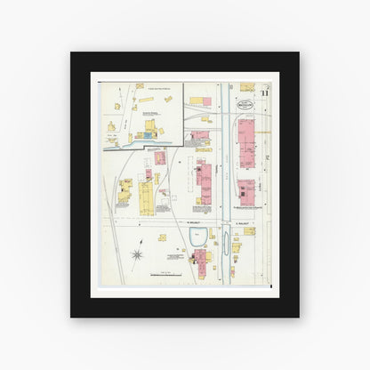 Old map wall art mockup — black gallery frame with white mat — Sanborn Fire Insurance Map from Massillon, Stark County, Ohio (1901), Sheet #0011