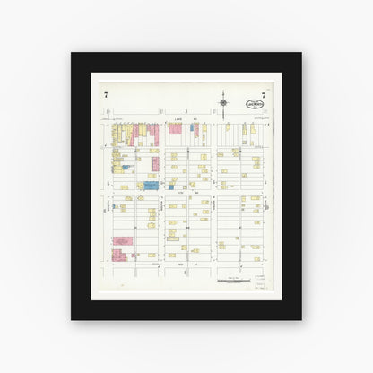 Old map wall art mockup — black gallery frame with white mat — Sanborn Fire Insurance Map from Lake Worth, Palm Beach County, Florida (1924), Sheet #0007
