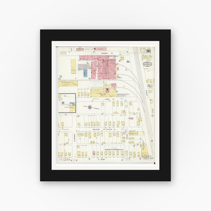 Old map wall art mockup — black gallery frame with white mat — Sanborn Fire Insurance Map from Newark, Licking County, Ohio (1912), Sheet #0036