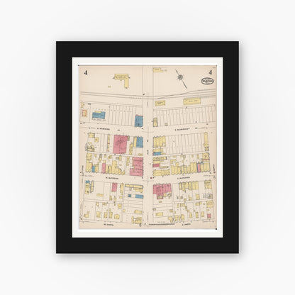 Old map wall art mockup — black gallery frame with white mat — Sanborn Fire Insurance Map from Munising, Alger County, Michigan (1923), Sheet #0004