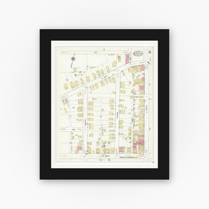Old map wall art mockup — black gallery frame with white mat — Sanborn Fire Insurance Map from Nanticoke, Luzerne County, Pennsylvania (1912), Sheet #0006