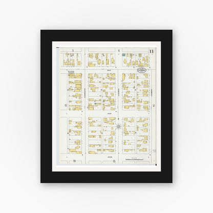 Old map wall art mockup — black gallery frame with white mat — Sanborn Fire Insurance Map from Escanaba, Delta County, Michigan (1899), Sheet #0011