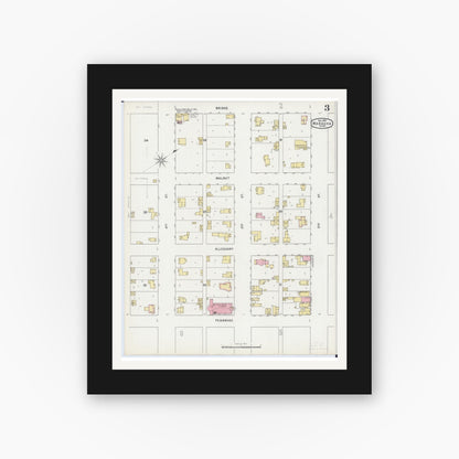 Old map wall art mockup — black gallery frame with white mat — Sanborn Fire Insurance Map from Wabasha, Wabasha County, Minnesota (1895), Sheet #0003