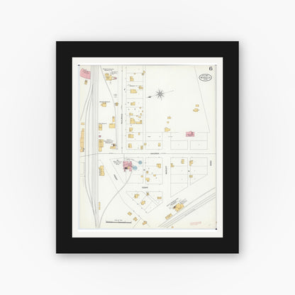 Old map wall art mockup — black gallery frame with white mat — Sanborn Fire Insurance Map from Waseca, Waseca County, Minnesota (1904), Sheet #0006